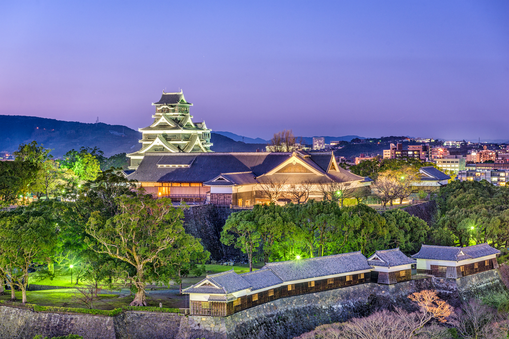 Kumamoto, Japan at Kumamoto Castle at night